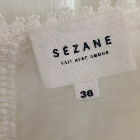 Sezane Diana Crochet Lace Long Sleeve Ruffle Mini Dress Ecru Cream Size 4 - Picture 13 of 16